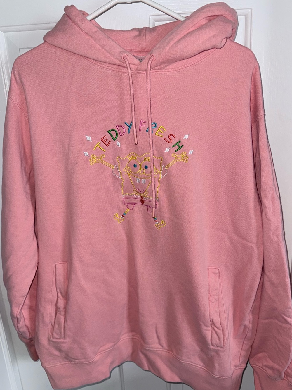 Teddy Fresh x SpongeBob Embroidered Hoodie salmon colored, limited edition